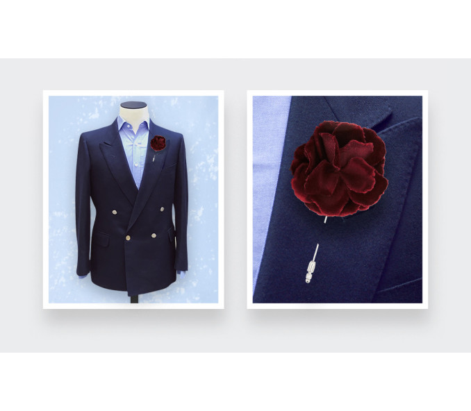 Cinabre Boutonnière Fleur Rose Velours Bordeaux