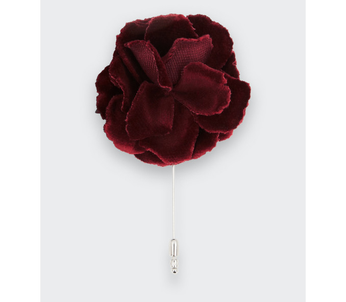 Cinabre Boutonnière Fleur Rose Velours Bordeaux