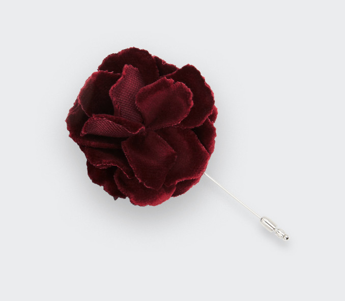 cinabre Boutonnière Fleur Rose Velours Bordeaux