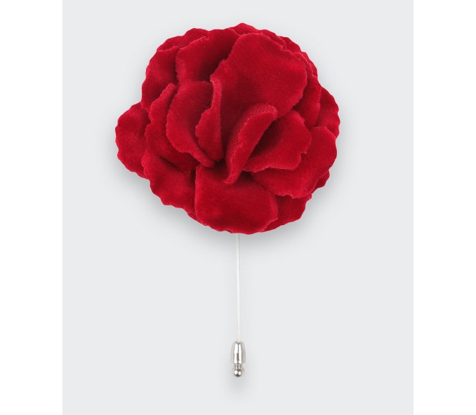 Cinabre Boutonnière Fleur Rose Velours Rouge