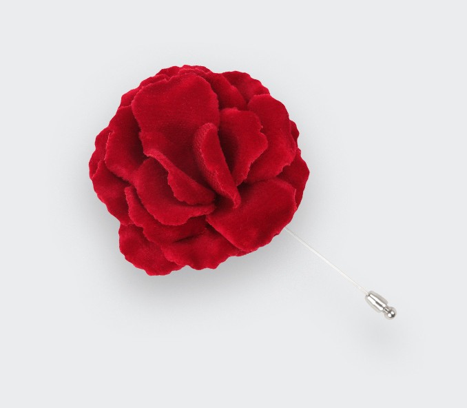 cinabre Boutonnière Fleur Rose Velours Rouge