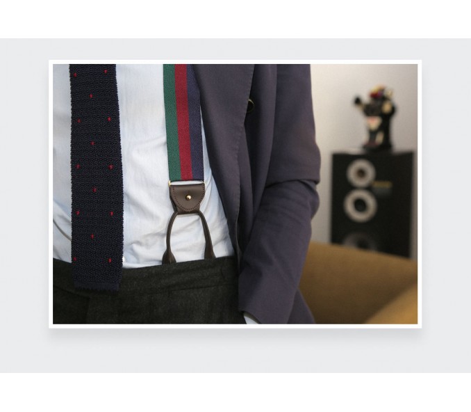 Cinabre Bretelles Rayures Rouge Marine Vert