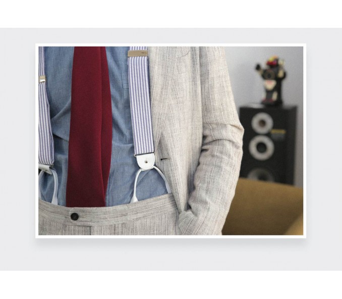 Cinabre Bretelles Seersucker Rayé Bleu