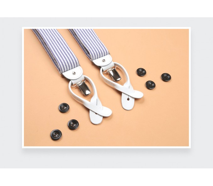 Cinabre Bretelles Seersucker Rayé Bleu