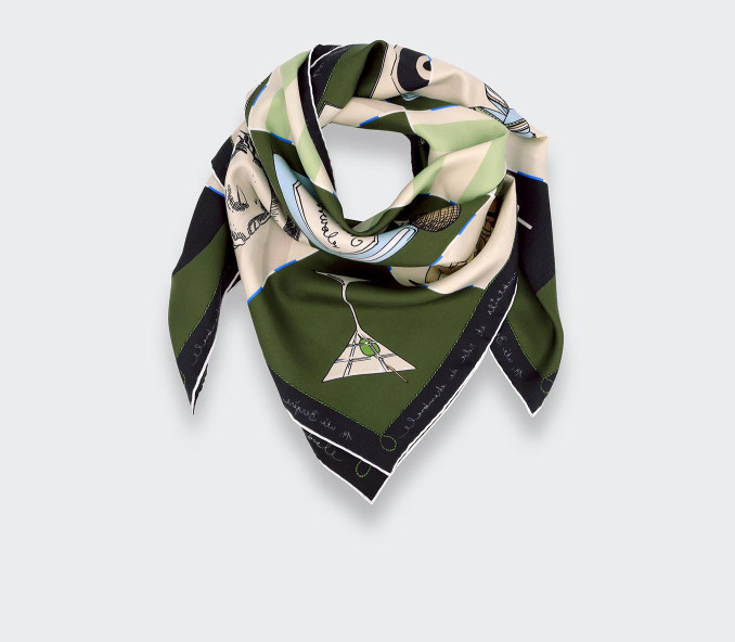 cinabre Carré Soie 90 Suite Cinabre Kaki