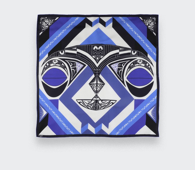 Cinabre Carré Soie Bleu - Les Marquises Tikiti