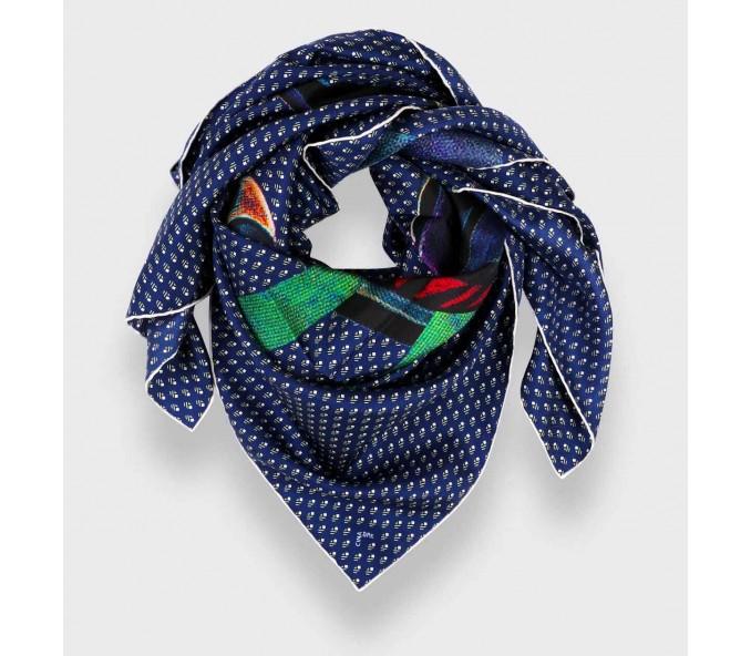 Cinabre Carré Soie Grand Pan Marine Gris