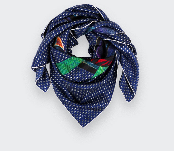 cinabre Carré soie Grand Pan marine gris