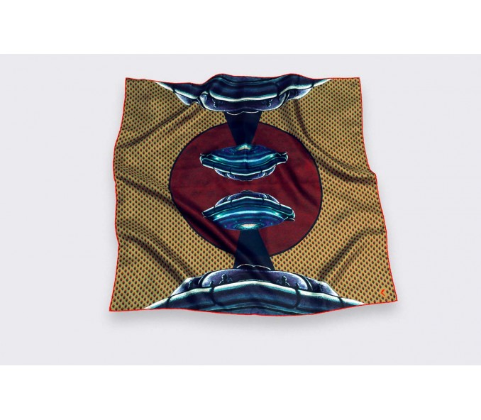 Cinabre Carré Soie Grand Pan Moutarde