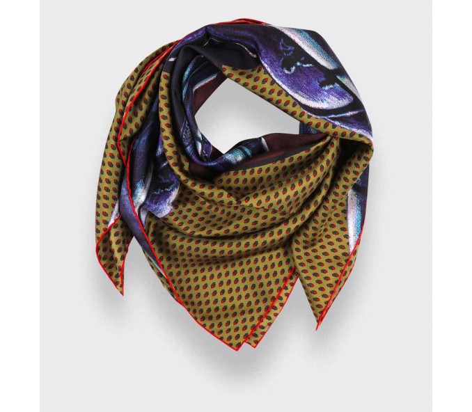 Cinabre Carré Soie Grand Pan Moutarde