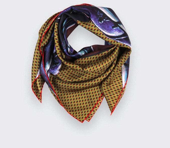 cinabre Carré soie Grand Pan moutarde