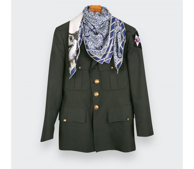 Cinabre Carré Soie Spationaute Blanc Bleu