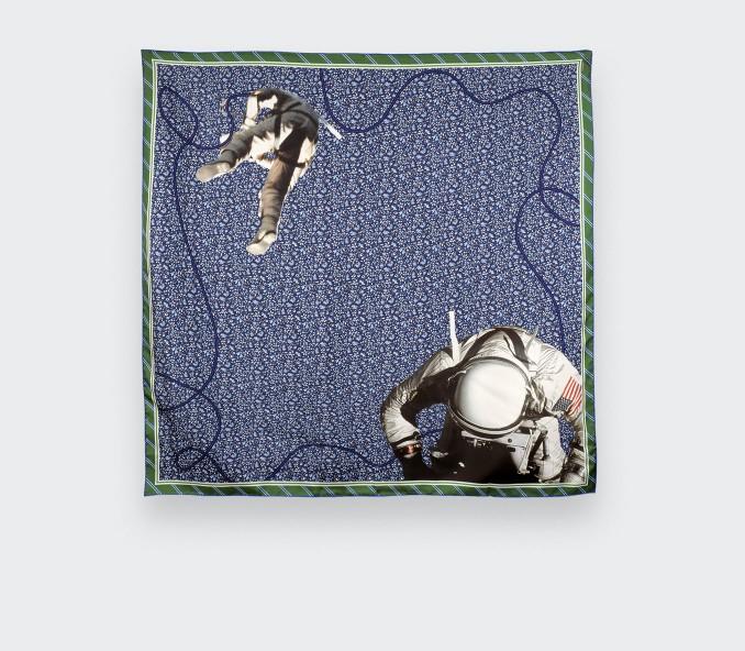 Cinabre Carré Soie Spationaute Marine