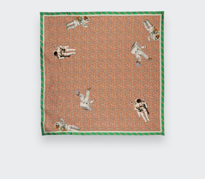 Cinabre Carré Soie Spationaute Orange