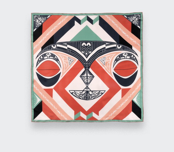 Cinabre Carré Soie Vert - Les Marquises Tikiti