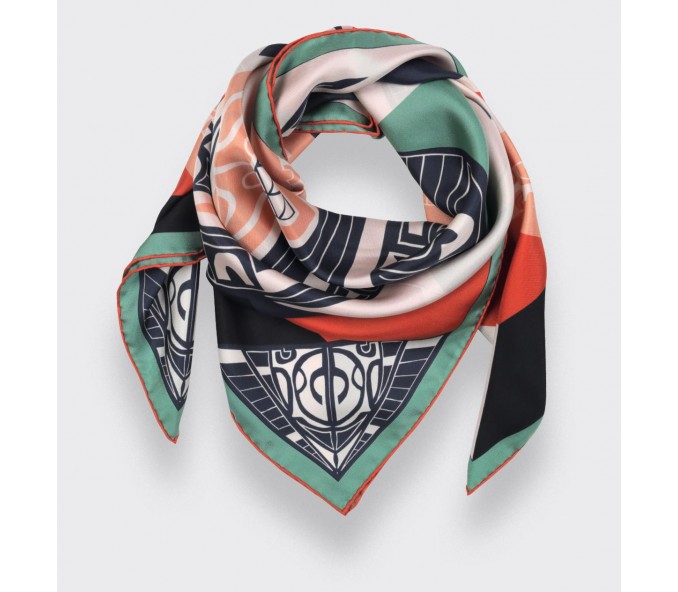 Cinabre Carré Soie Vert - Les Marquises Tikiti