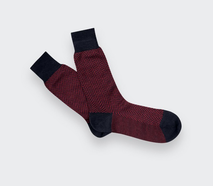 cinabre Chaussettes Chevron Bordeaux Bleu Marine