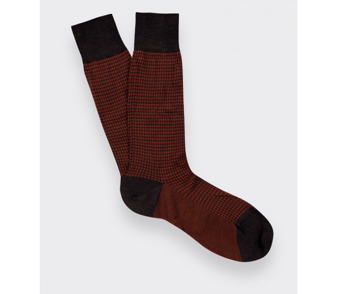 Cinabre Chaussettes Pied De Poule Marron Rouille