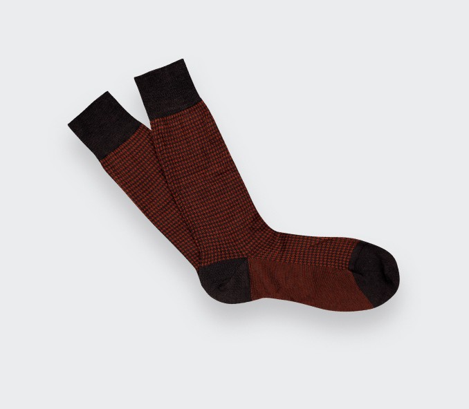 cinabre Chaussettes Pied de Poule Marron Rouille