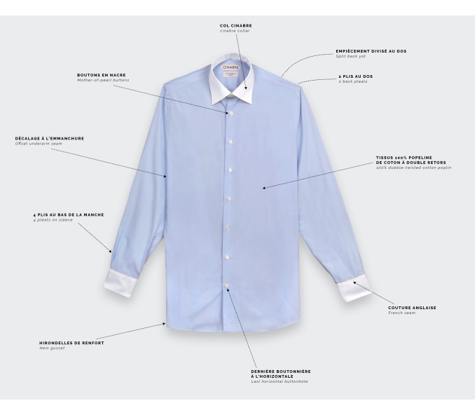 Cinabre Chemise Col Contrasté Bleue N°2