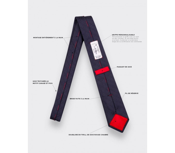 Cinabre Cravate Cannage Pois Marine