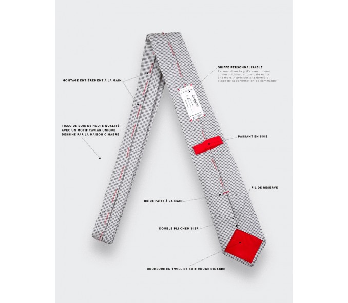 Cinabre Cravate Caviar Soie Argent