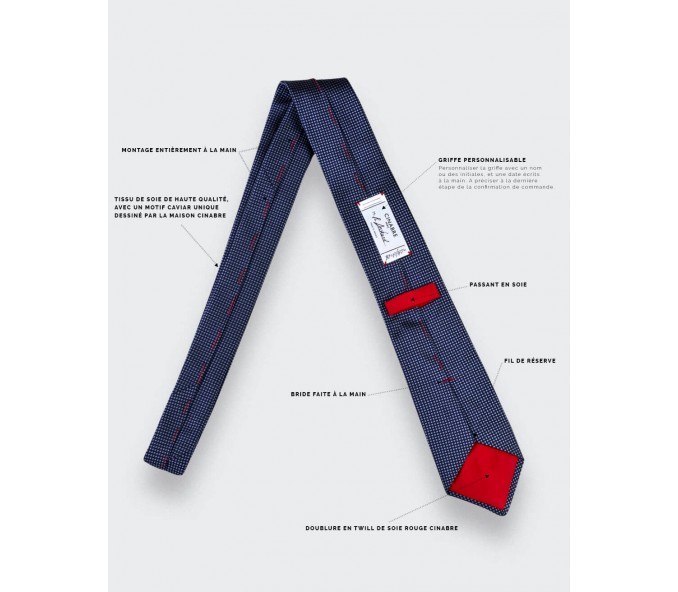 Cinabre Cravate Caviar Soie Bleu