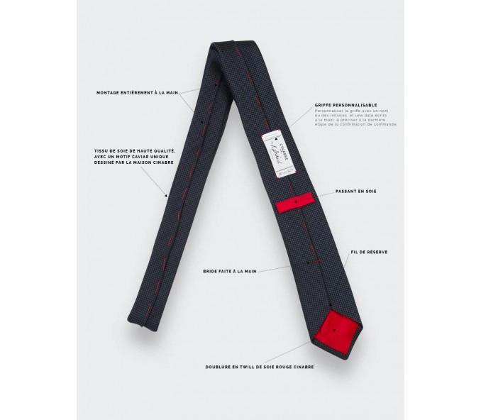 Cinabre Cravate Caviar Soie Bleu Marine