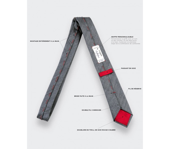 Cinabre Cravate Chevron Gris