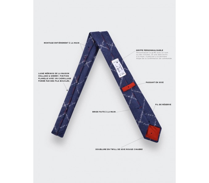 Cinabre Cravate Flanelle Carreaux Bleu