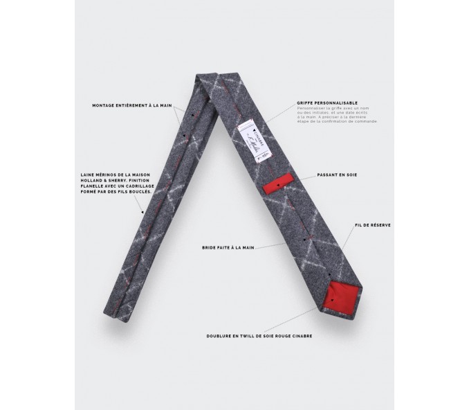 Cinabre Cravate Flanelle Carreaux Gris