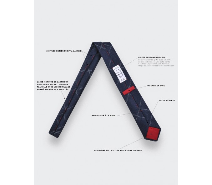 Cinabre Cravate Flanelle Carreaux Marine