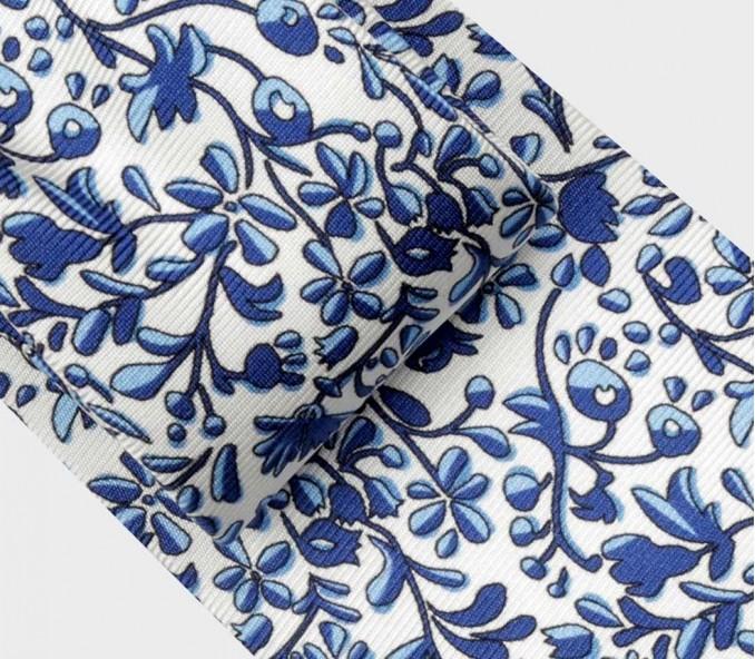 Cinabre Cravate Fleuri Cinabre Blanc Bleu