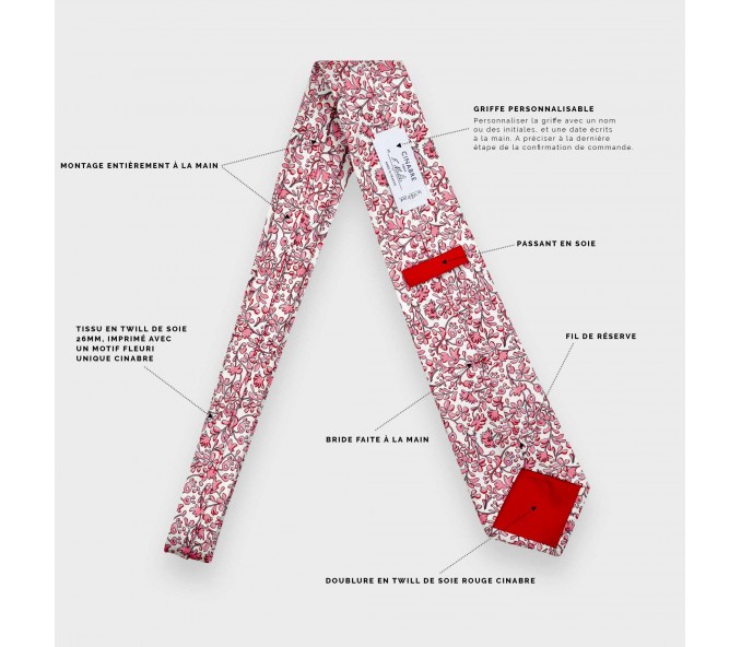 Cinabre Cravate Fleuri Cinabre Blanc Rose