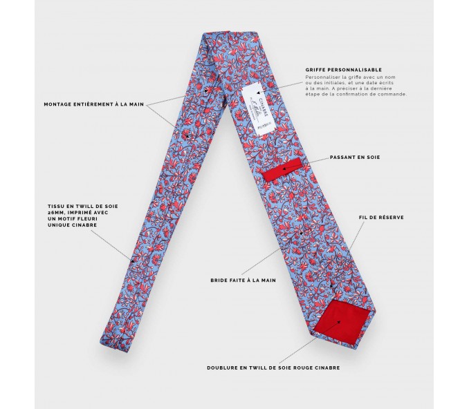 Cinabre Cravate Fleuri Cinabre Bleu Ciel
