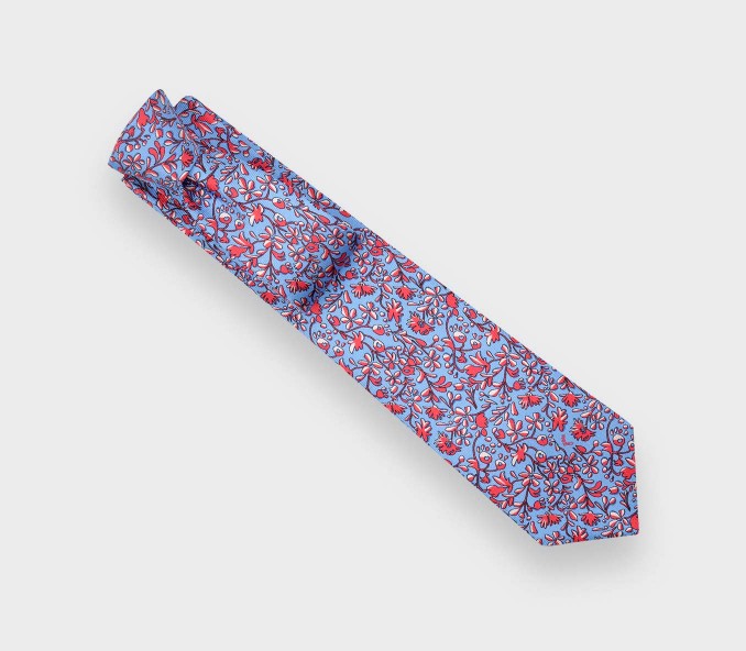 cinabre Cravate Fleuri Cinabre Bleu Ciel