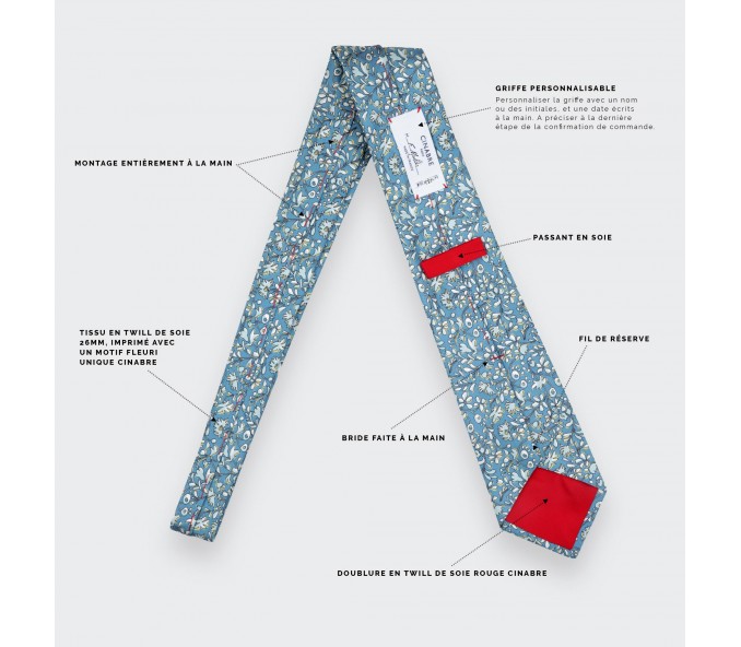 Cinabre Cravate Fleuri Cinabre Bleu Gris