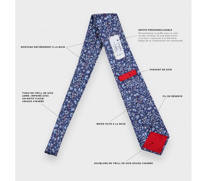 Cinabre Cravate Fleuri Cinabre Bleu Marine