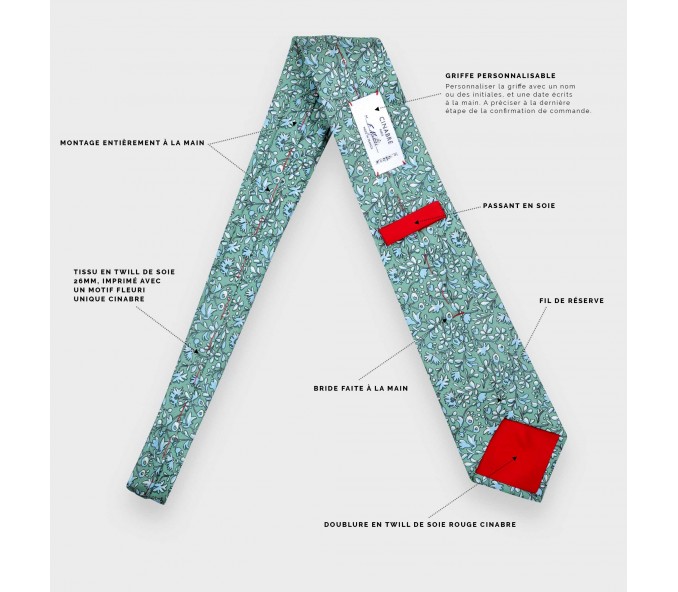 Cinabre Cravate Fleuri Cinabre Vert Sauge