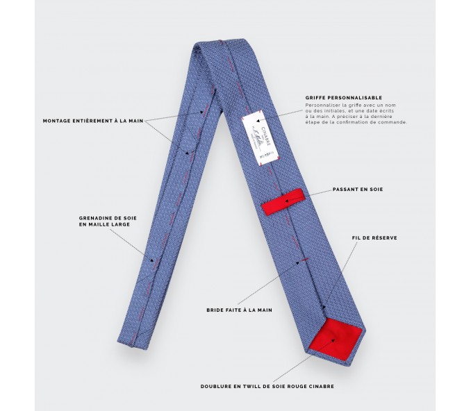 Cinabre Cravate Grenadine De Soie Bleu Denim