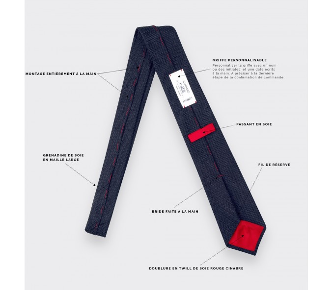 Cinabre Cravate Grenadine De Soie Bleu Marine