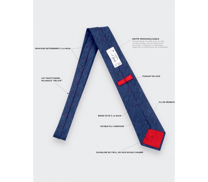 Cinabre Cravate Lin Bleu Brut