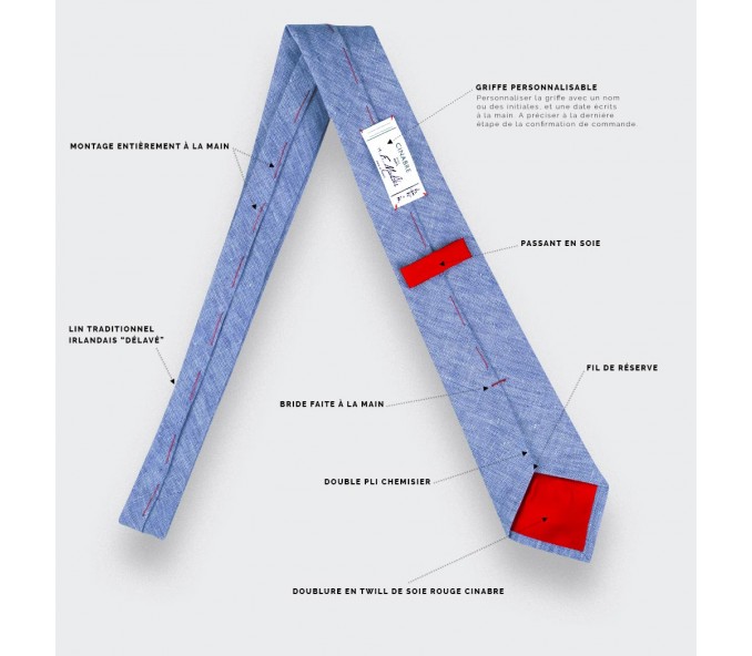 Cinabre Cravate Lin Bleu Délavé