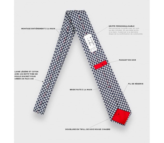 Cinabre Cravate Pied De Poule Bleu Blanc