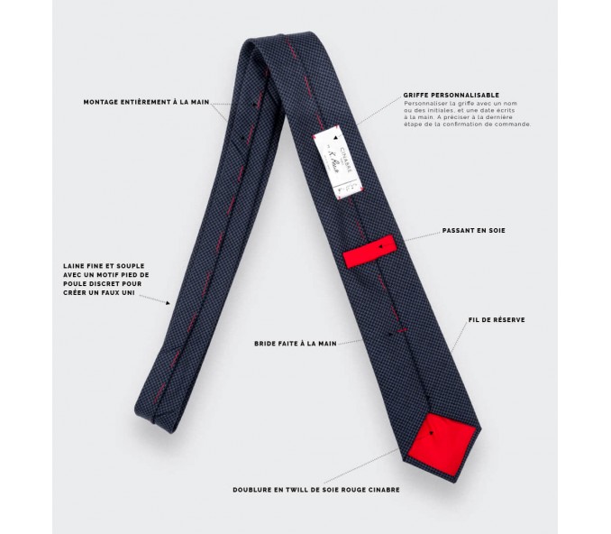 Cinabre Cravate Pied De Poule Bleu Marine