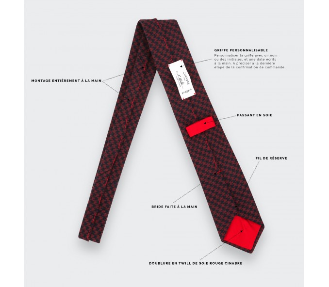 Cinabre Cravate Pied De Poule Bordeaux