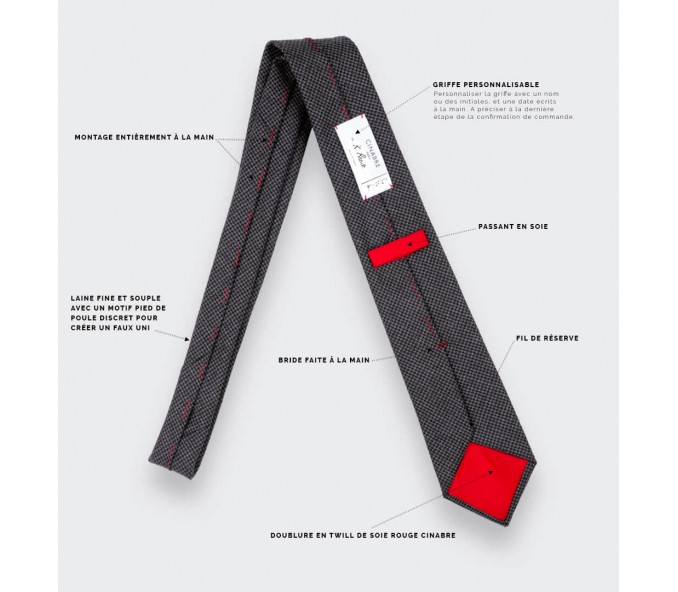 Cinabre Cravate Pied De Poule Gris Anthracite