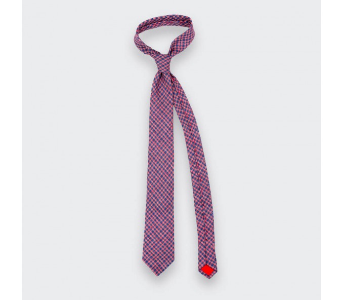 Cinabre Cravate Pied De Poule Rose Bleu