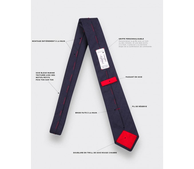 Cinabre Cravate Pois Texture Marine