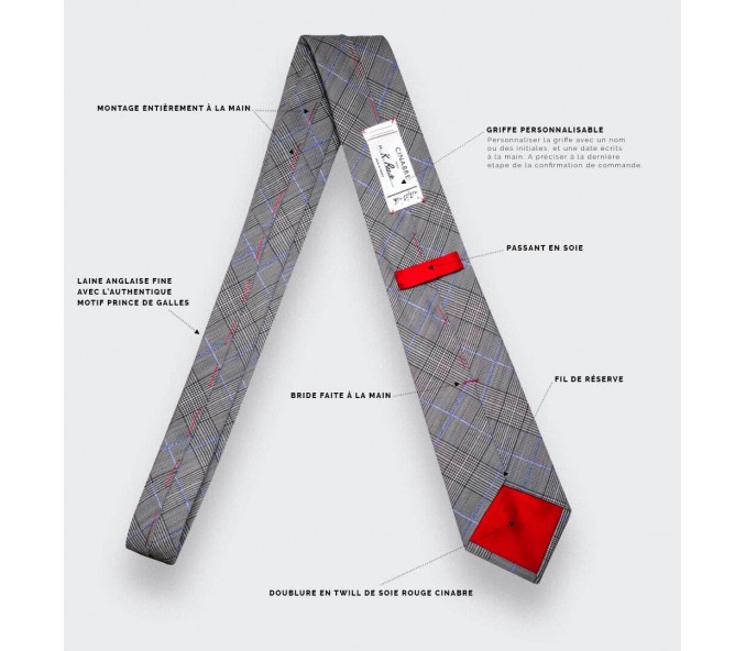 Cinabre Cravate Prince De Galles Rayé Bleu
